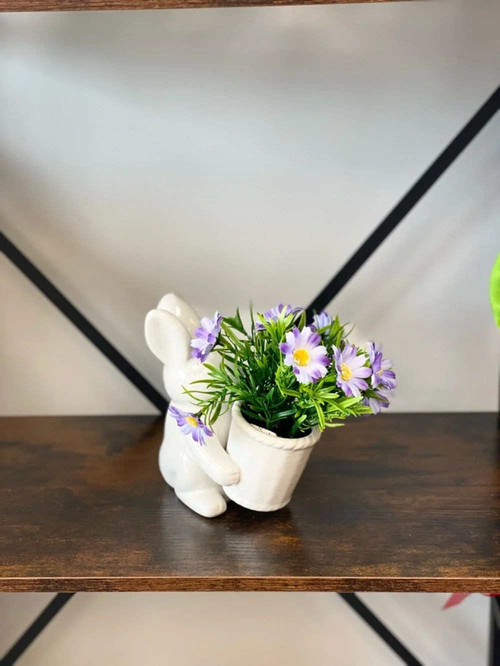 White Ceramic Bunny Vase with Purple Floral Accent - Home Accents